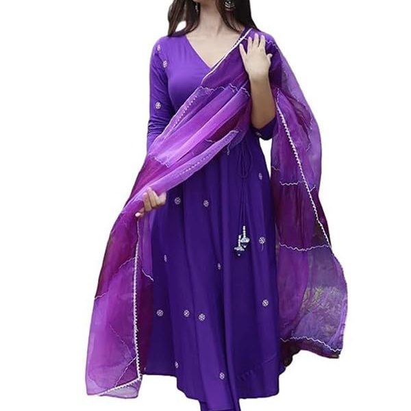 Royal Export Women's Viscose Floral Embroidered Anarkali Gown Dress || Kurta Pant with Dupatta Sets