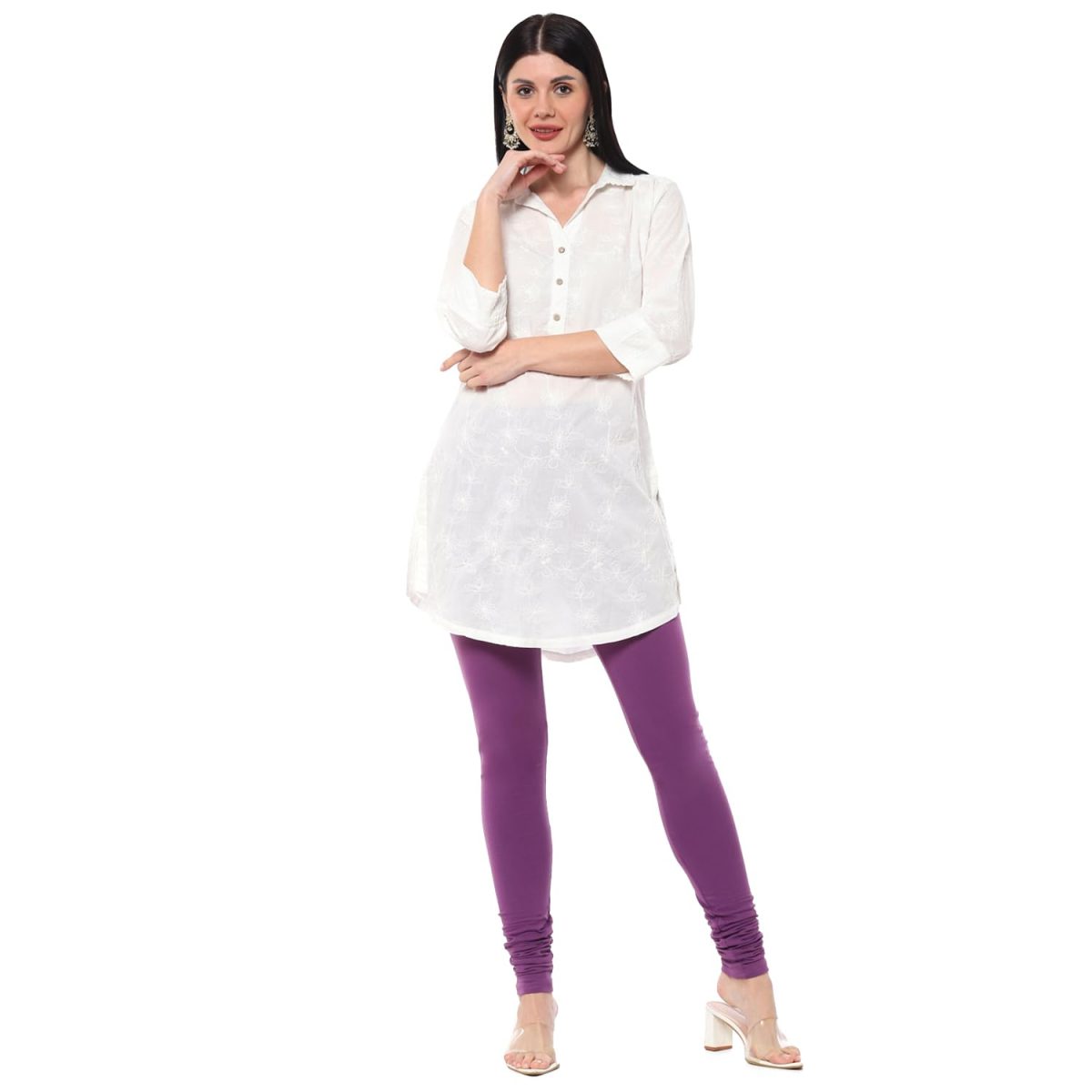BIBA Women Cotton Straight Fit Embroidered Short Kurta - Image 5