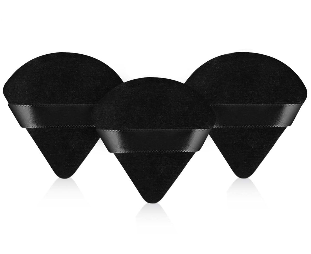 INOVERA (LABEL) 3 Pieces Powder Puff Face Makeup Sponge - Loose Foundation Blending Sponges Set - Triangle Shape Beauty Blender Tool for Wet & Dry Powders (Black)