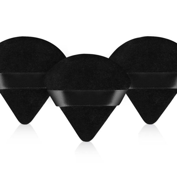 INOVERA (LABEL) 3 Pieces Powder Puff Face Makeup Sponge - Loose Foundation Blending Sponges Set - Triangle Shape Beauty Blender Tool for Wet & Dry Powders (Black)