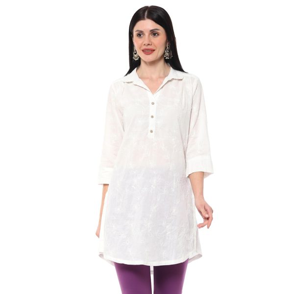 BIBA Women Cotton Straight Fit Embroidered Short Kurta