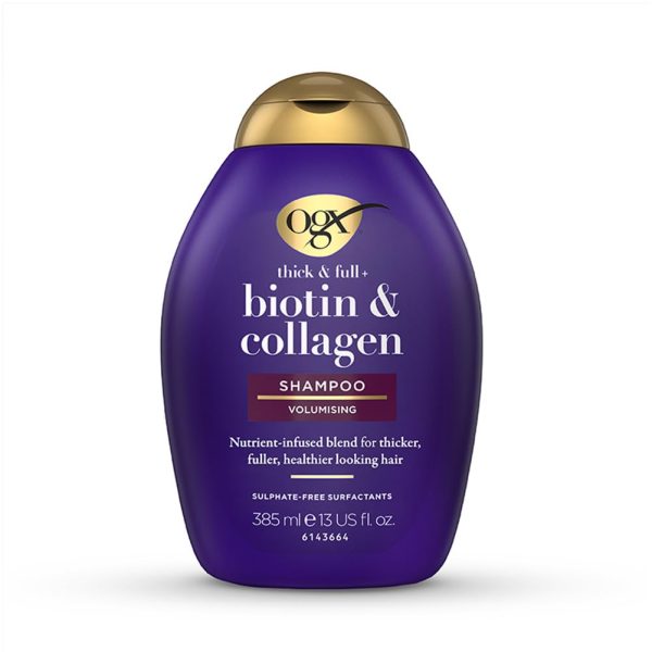 OGX Thick & Full + Biotin & Collagen Volumizing Shampoo for Thin Hair | Thickening with Vitamin B7, Collagen & Hydrolyzed Wheat Protein | Sulphate-Free Surfactants | Paraben-Free | 385ml