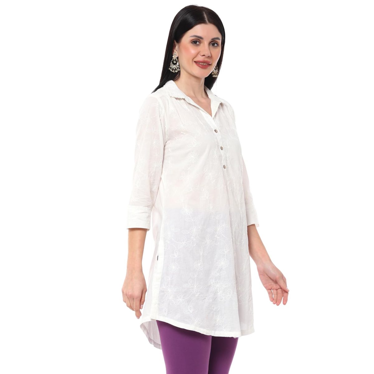 BIBA Women Cotton Straight Fit Embroidered Short Kurta - Image 3