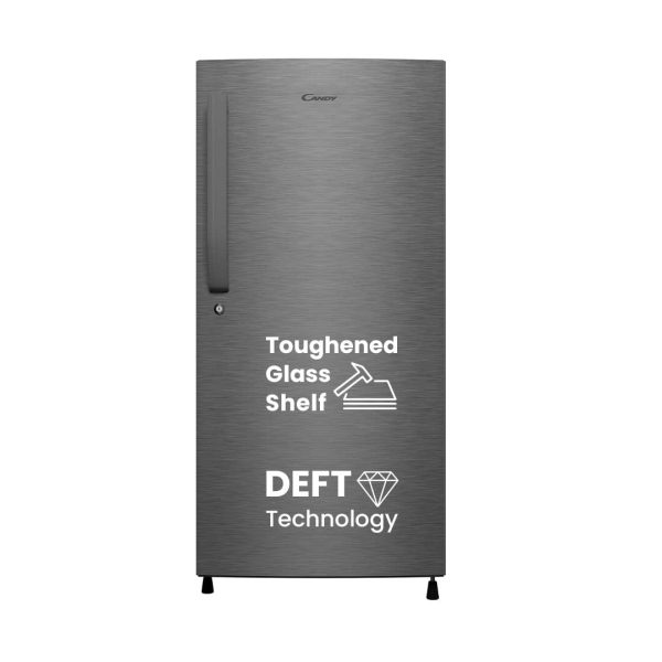 CANDY 190 L 4 Star Direct Cool Single Door Mettalic Finish with Toughened glass shelves & large Refrogerator (Brushline Silver, CSD2004SS)