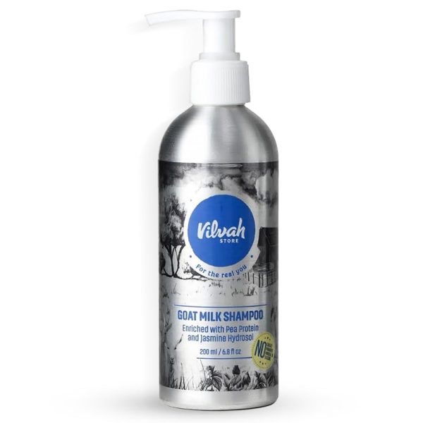 Vilvah Store Goat Milk Shampoo, For Dry & Frizzy Hair with Pea Protein and Goat Milk, Strong & Shiny Hair, No Sulfates, No Paraben, Shampoo For Men and Women (200 ml (Pack Of 1))