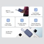 Xiaomi Pocket Power Bank 10000mAh 22.5W Fast Charging|Inbuilt Cable|Slim & Compact|Power Delivery|QC 3.0|Type-C Input & Output|3 Output Ports|Blue|Supports Android,Apple,Tablets,Earbuds,Watches - Image 4