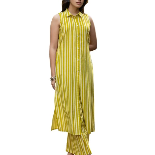 FIORRA Women's Yellow Cotton Straight-Cut Kurta Set
