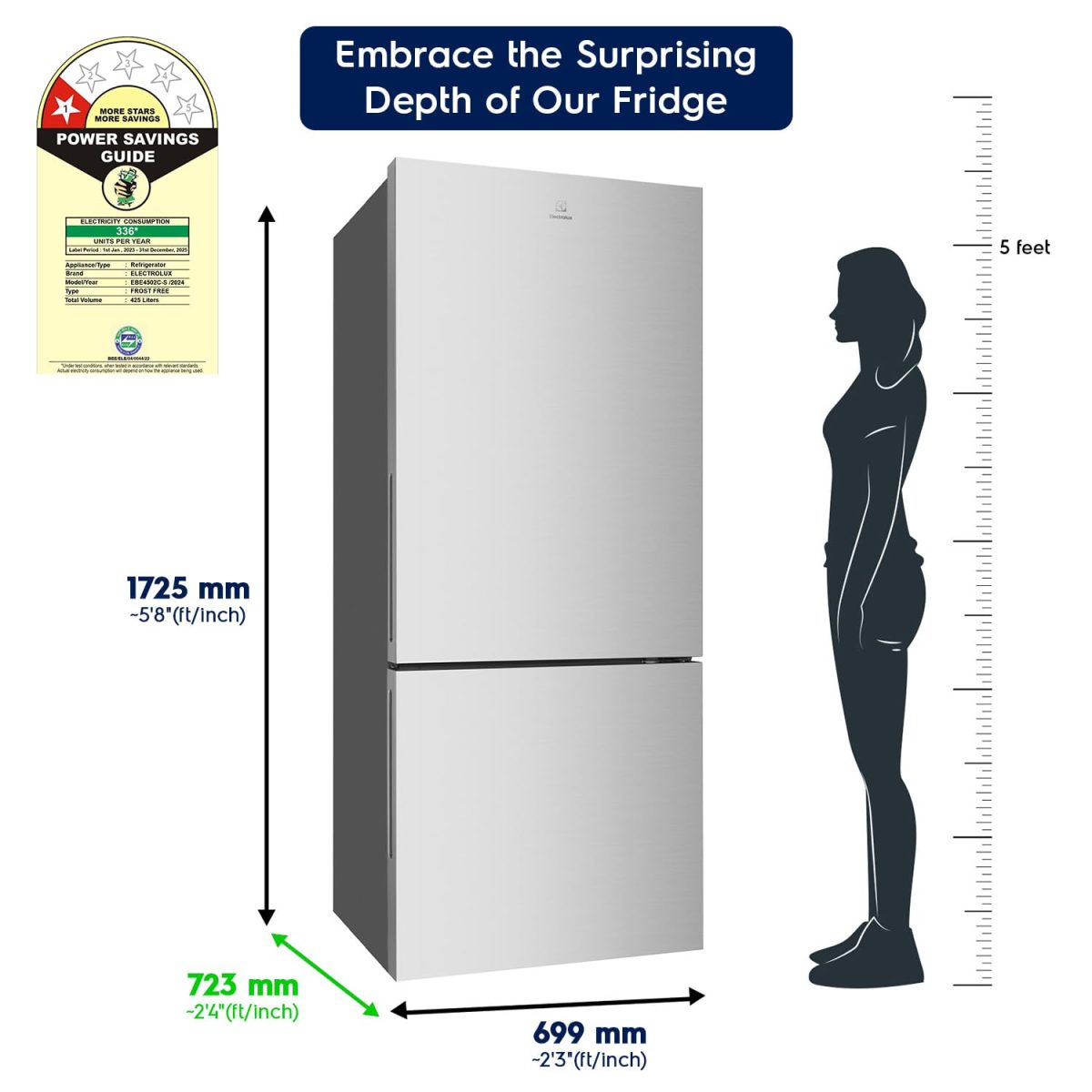 Electrolux 453L Frost Free Inverter Double Door Refrigerator, Bottom Freezer, TasteLockAuto & TasteGuard Technology, Stainless Steel, UltimateTaste 500, EBE4502C-S - Image 6
