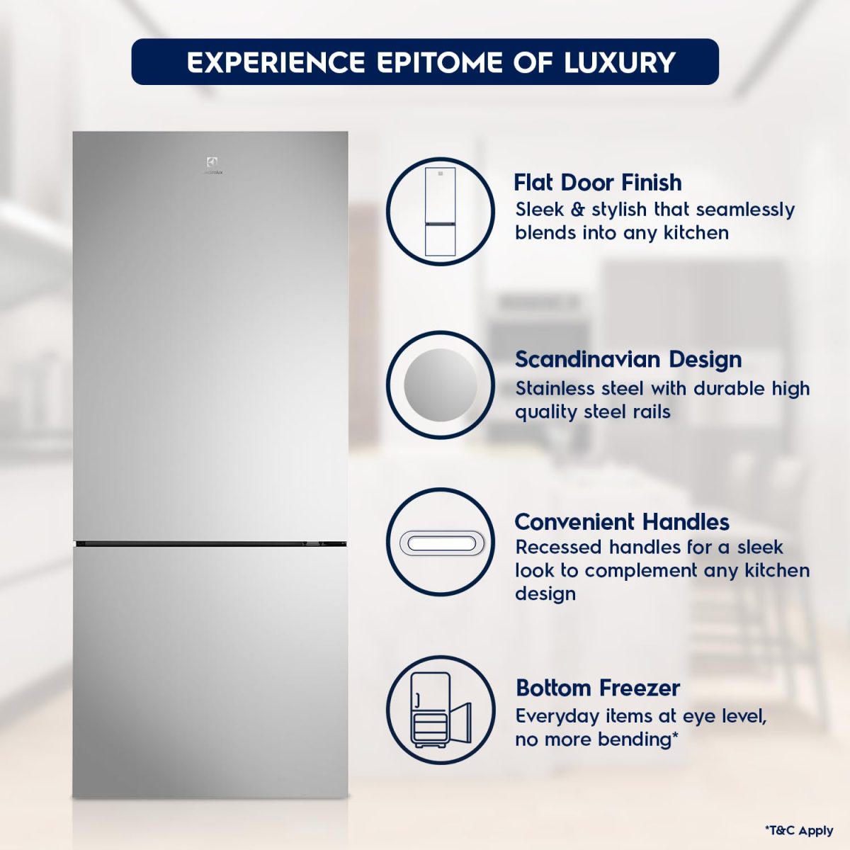 Electrolux 453L Frost Free Inverter Double Door Refrigerator, Bottom Freezer, TasteLockAuto & TasteGuard Technology, Stainless Steel, UltimateTaste 500, EBE4502C-S - Image 5