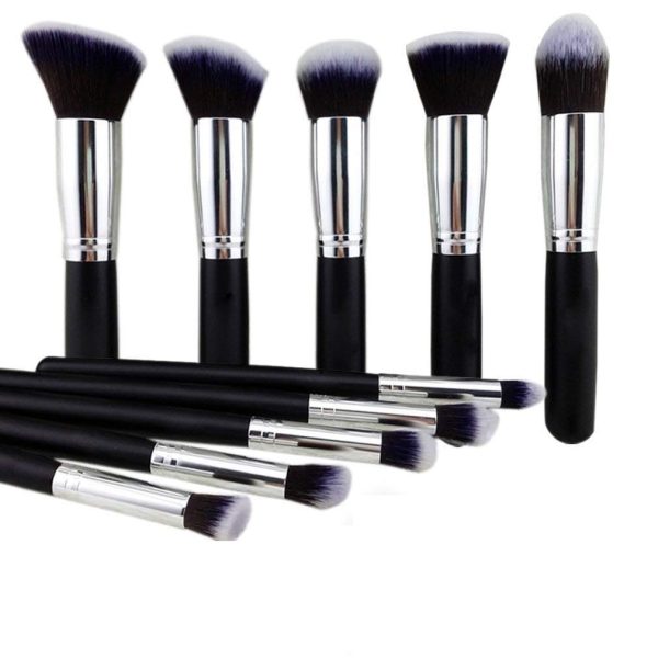 NAKEDPLUS Fiber Bristle Makeup Brushes Set - Black, 10 Piece Makeup Brush, 1 Pcs Makeup Sponge and 1 Pcs Makeup Brush Egg