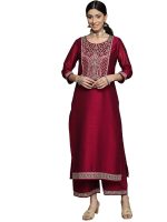 Libas Women's Yoke Design Silk Straight Kurta
