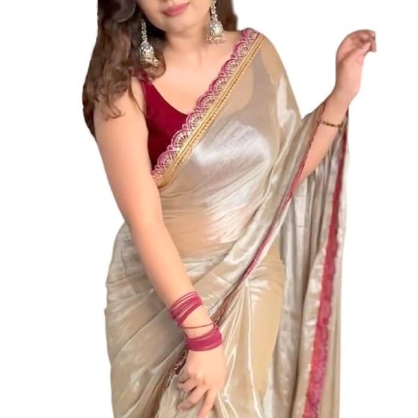 SATAZ Women's Ready to Wear Jimichu Silk One Minute Readymade Traditional Designer Saree With Plain Unstitched Wine Blouse
