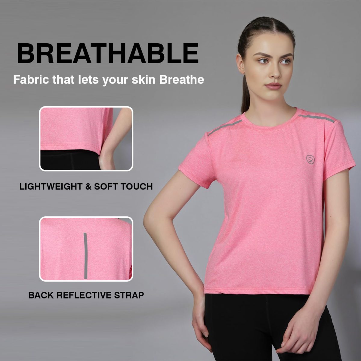 CHKOKKO Women's Polyester Regular Fit Round Neck Gym Sports T-Shirts - Image 3