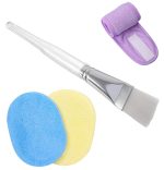 AVNISH Facial Brush Bowl Kit, 2 Face Cleaning Sponges, Facial Headband | Beauty Salon Spa Professional Styling Hair Dye Color Mixing Bowl, Face Pack Brush, Makeup Puff, Face Wash Headband Women (5pcs) - Image 2