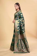 Sugathari Women's Rama Green kanjivaram banarasi silk saree for Patola festival Wedding silk with rich pallu Design sarees for women with blouse piece (San JM) - Image 2