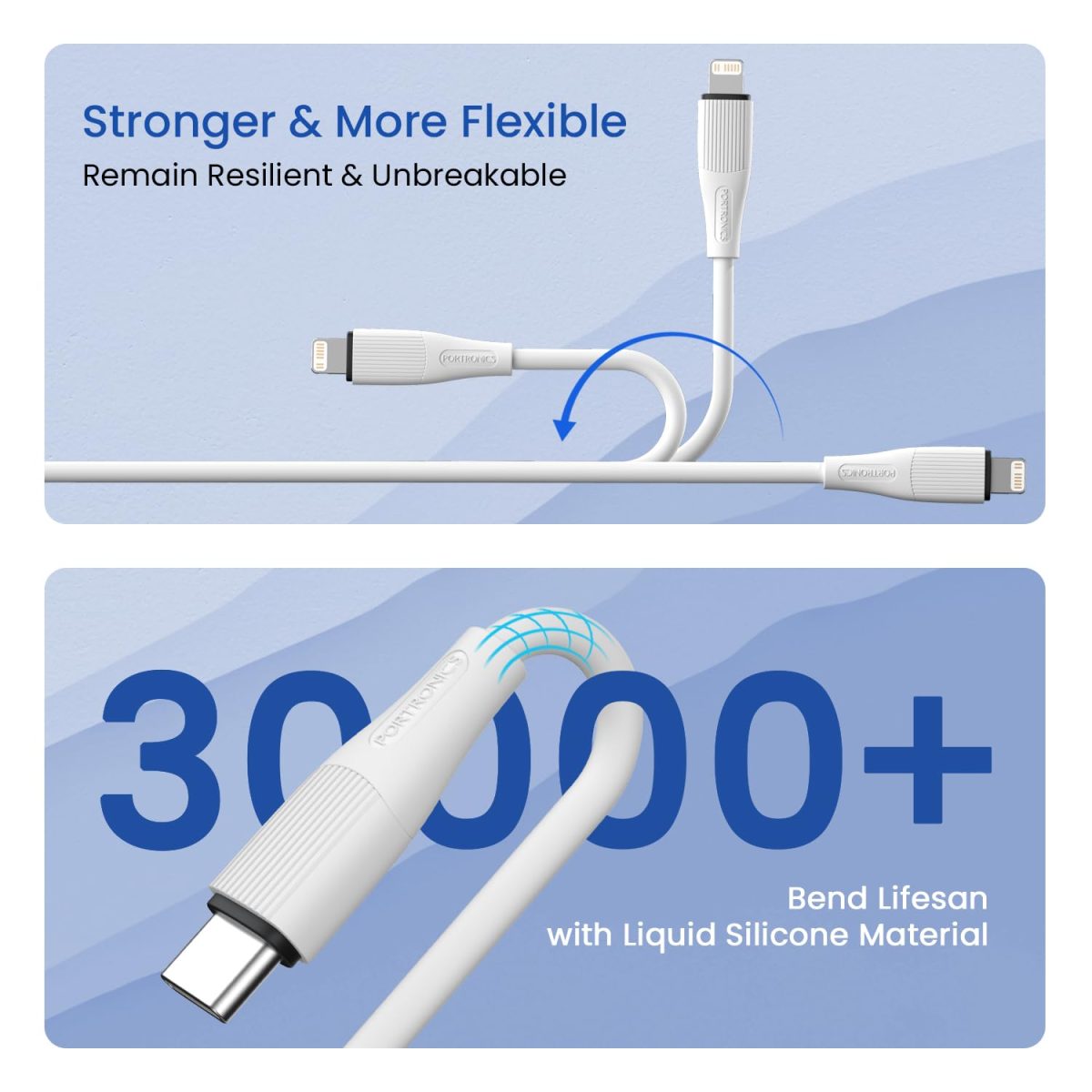 Portronics Silklink 20W Type-C to 8 Pin Fast charging Cable for Lightning Devices,Premium Silicon Cable, 1M (White) - Image 4