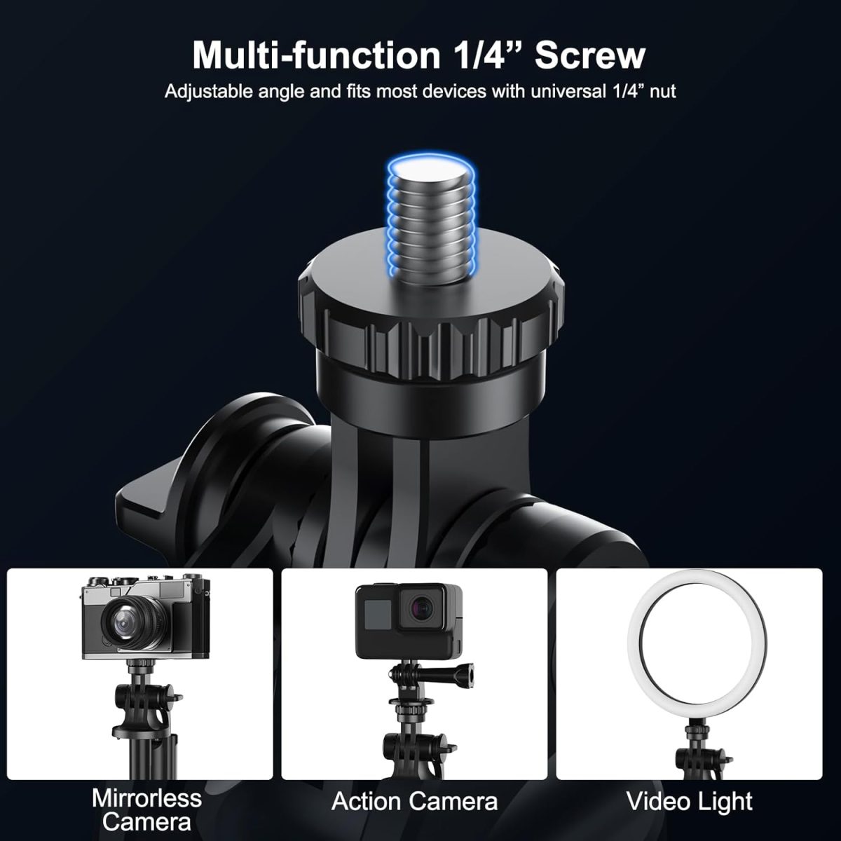 Mobilife Long Selfie Stick with Tripod Stand Aluminum 61 inch Multifunctional Bluetooth Tripod for Mobile Phone Vlogging Live Stream 1/4" Screw for Mirrorless/Action Camera Ring Light Gopro, Black - Image 3