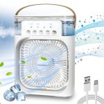 Drumstone ( NEW STOCK WITH 15 YEARS WARRANTY ) Portable Air Conditioner Cooler, Mini Evaporative Cooler with 7 Colors LED Light, 1/2/3 H Timer, 3 Wind Speeds and 3 Spray Modes_Multicolor