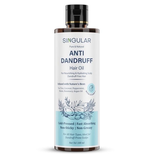 Singular Anti Dandruff Hair Oil for Men & Women - Pure & Natural Cold Pressed Hair oil for Dandruff and Hairfall for Scalp Microbiome Balance with Tea Tree, Peppermint & More Hair Oil - 100 ml