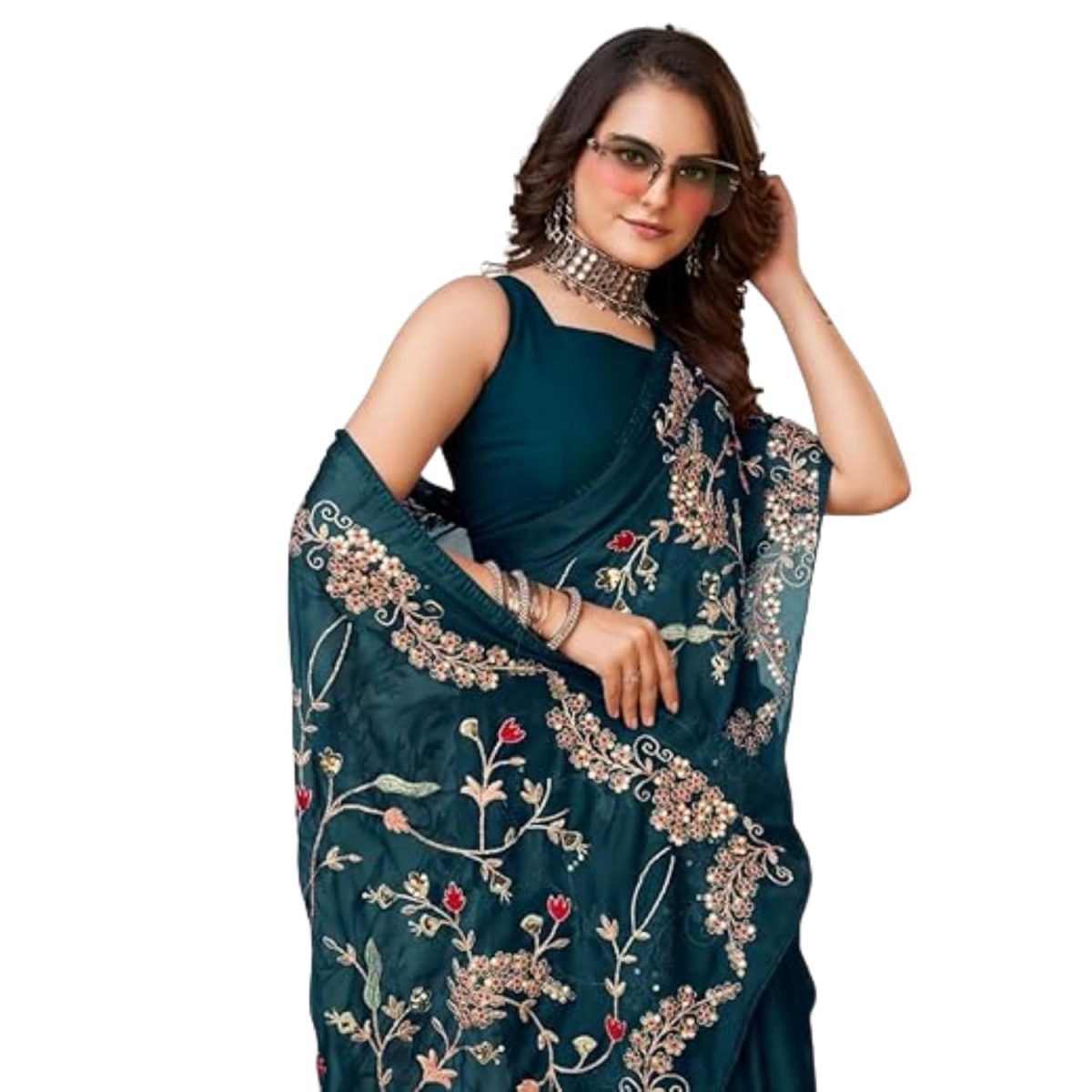 VAIRAGEE Women Beautiful soft Silk Embroidery Work Saree with blouse piece(6093)