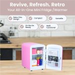 ROCKWELL 4L Retro Mini Fridge and Warmer, AC/DC Portable Thermoelectric Cooler/Warmer for Skincare, Cosmetics, Snacks & Medicine - Pink - Image 6