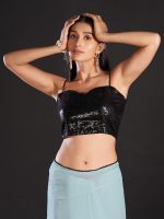 AKHILAM Women's Black Embellished Georgette Saree With Unstitched Blouse Piece - Image 6