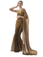 ORHANS Women's Lightweight Organza Saree With Lace & Sequin Work || Designer Party Wear Saree For Wedding, Festival, Reception & Special Occasions || Includes Golden Art Silk Unstitched Blouse Piece