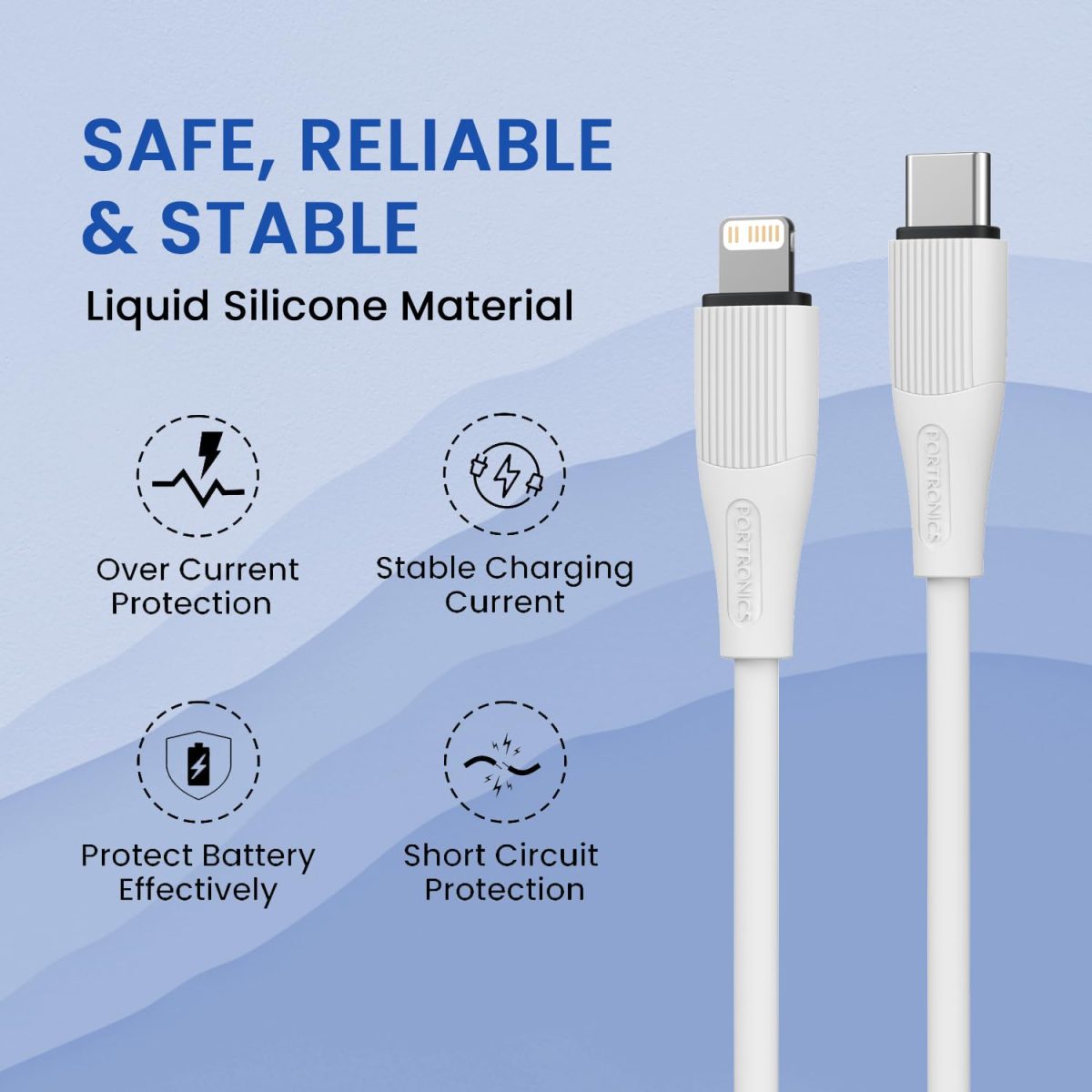 Portronics Silklink 20W Type-C to 8 Pin Fast charging Cable for Lightning Devices,Premium Silicon Cable, 1M (White) - Image 6