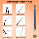 Tukzer Universal Stylus Pen for Smartphone/Tablet/iPad/Pro/Air/iPhone/iOS/Android/All Touch Screens Devices| Fine Point Disc Tip, Lightweight Aluminum Body Magnetic Cap Drawing Writing (Grey) - Image 4