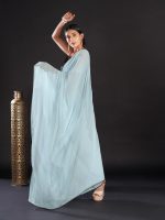 AKHILAM Women's Black Embellished Georgette Saree With Unstitched Blouse Piece - Image 3