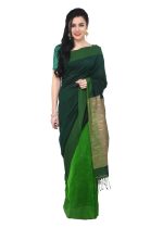 THE WEAVE TRAVELLER Women's Woven Cotton Handloom Saree with Attached Blouse