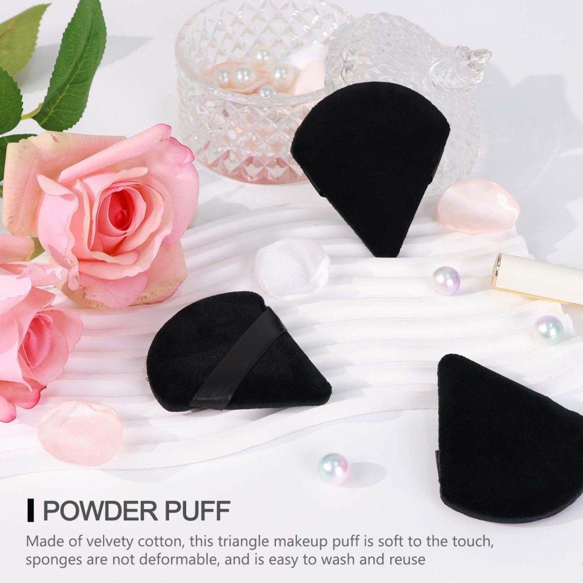 INOVERA (LABEL) 3 Pieces Powder Puff Face Makeup Sponge - Loose Foundation Blending Sponges Set - Triangle Shape Beauty Blender Tool for Wet & Dry Powders (Black) - Image 5