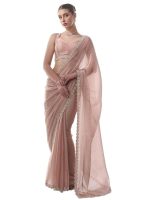ORHANS Women's Chiffon Saree With All-Over Diamond & Lace Work || Designer Party Wear Saree For Wedding, Festival, Reception & Special Occasions || Includes Matching Chiffon Unstitched Blouse Piece