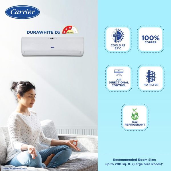 Carrier 2.0 ton 3 star Non inverter split AC (MODEL: 24K DURAWHITE DX)