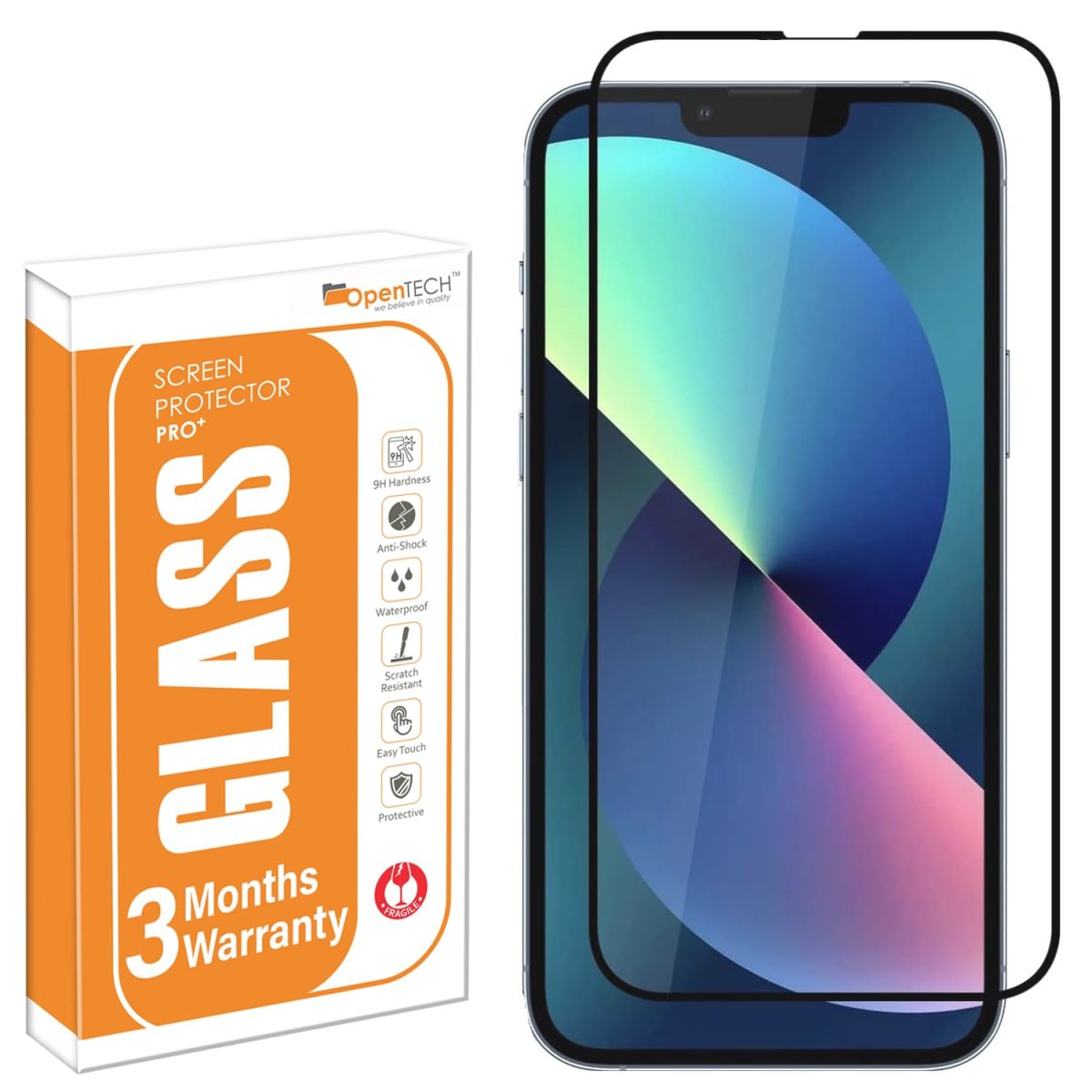 OpenTech® Military-Grade Tempered Glass Screen Protector Compatible for iPhone 13/13 Pro / 14 / 16e with Edge to Edge Coverage and Easy Installation kit (6.1 Inches)
