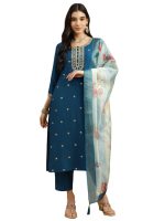 J TURRITOPSIS Women's Embroidered Chinon Kurta & Pant with Dupatta Ethnic Set