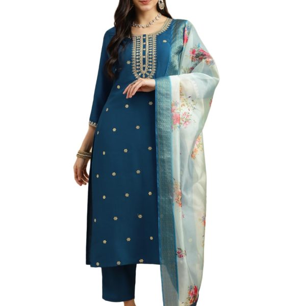 J TURRITOPSIS Women's Embroidered Chinon Kurta & Pant with Dupatta Ethnic Set