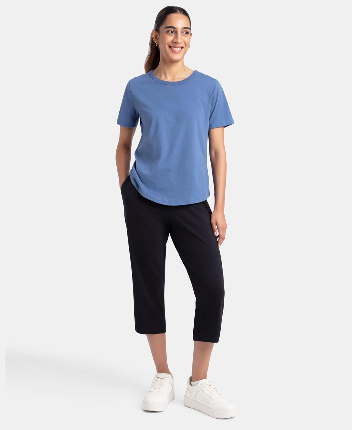 Jockey 1300 Women's Super Combed Cotton Elastane Stretch Slim Fit Printed Capri with Side Pockets - Image 4
