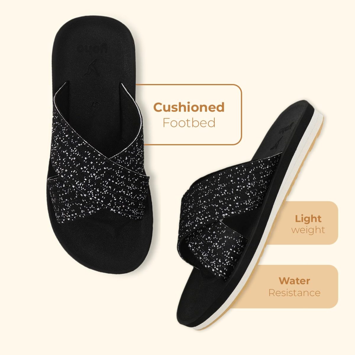 YOHO Starry Slippers for Women | Criss-Cross Elastic Strap | Lightweight & Waterproof | Extra Soft Cushioned Orthopaedic Footpharma Footbed | Stylish Casual Flats for Everyday - Image 6