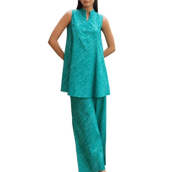 FIORRA Women's Teal Green Cotton Printed Co-ord Set