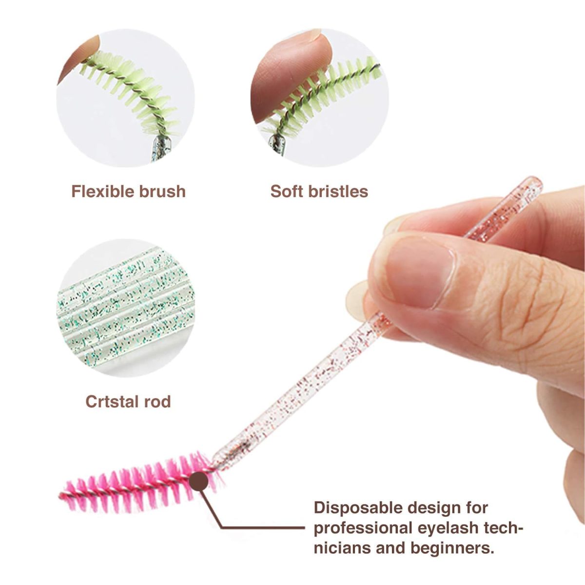 VOIISH Eyelash Mascara Brushes Wands Applicator for Eyelash Extensions and Eyebrow Brush | Eyelash Brush Spoolies 50pcs - Image 2