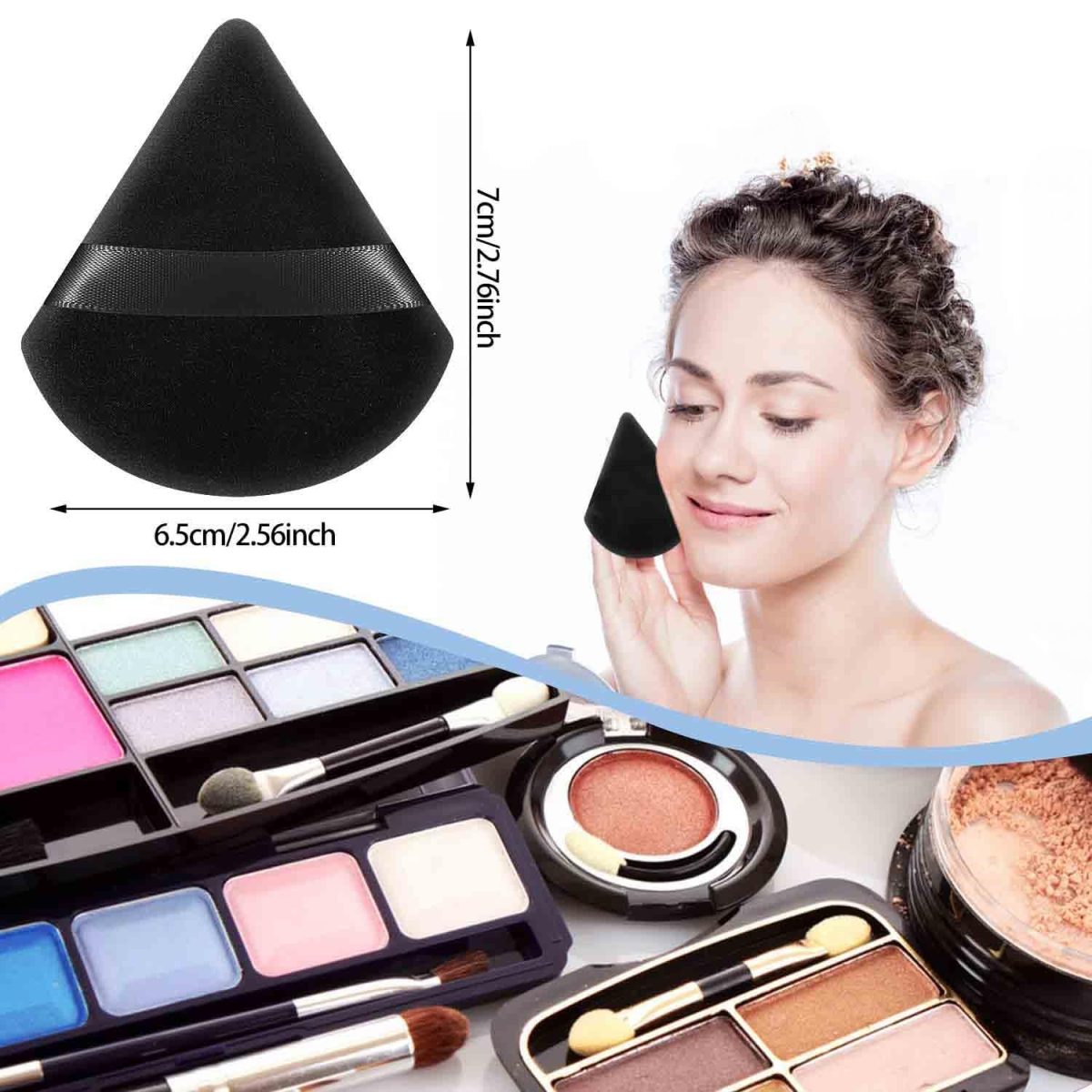 INOVERA (LABEL) 3 Pieces Powder Puff Face Makeup Sponge - Loose Foundation Blending Sponges Set - Triangle Shape Beauty Blender Tool for Wet & Dry Powders (Black) - Image 2