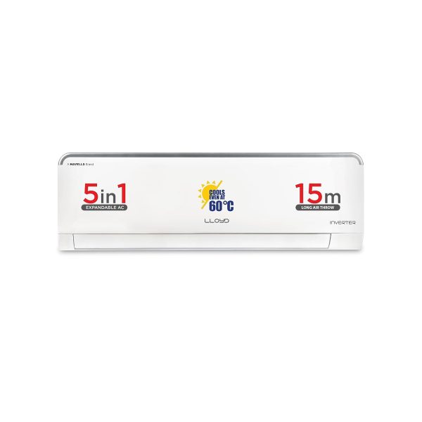 Lloyd 1.5 Ton 3 Star Heavy Duty Inverter Split AC (5 in 1 Expandable, Copper, Anti-Viral + PM 2.5 Filter, White with Silver Deco Strip, GLS18I3FWSHE)