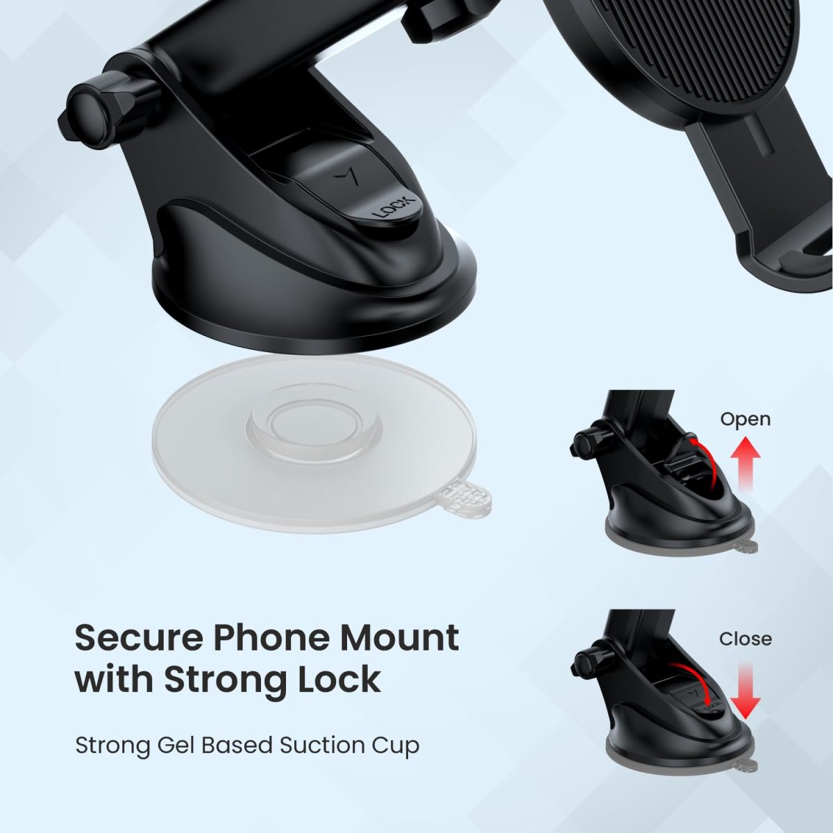 Portronics Clamp M3 Adjustable Car Mobile Phone Holder Stand for Dashboard & Windshield, 360° Rotational, Strong Suction Cup, Compatible with 4 to 6 inch Devices(Black) - Image 5