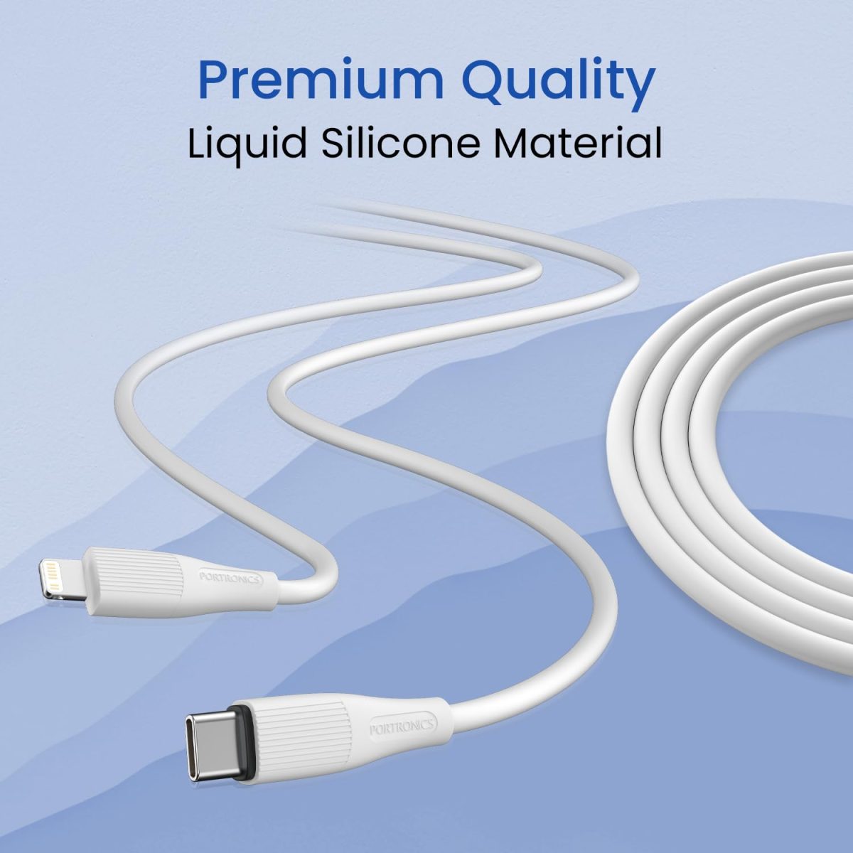 Portronics Silklink 20W Type-C to 8 Pin Fast charging Cable for Lightning Devices,Premium Silicon Cable, 1M (White) - Image 3