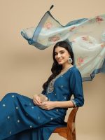 J TURRITOPSIS Women's Embroidered Chinon Kurta & Pant with Dupatta Ethnic Set - Image 5