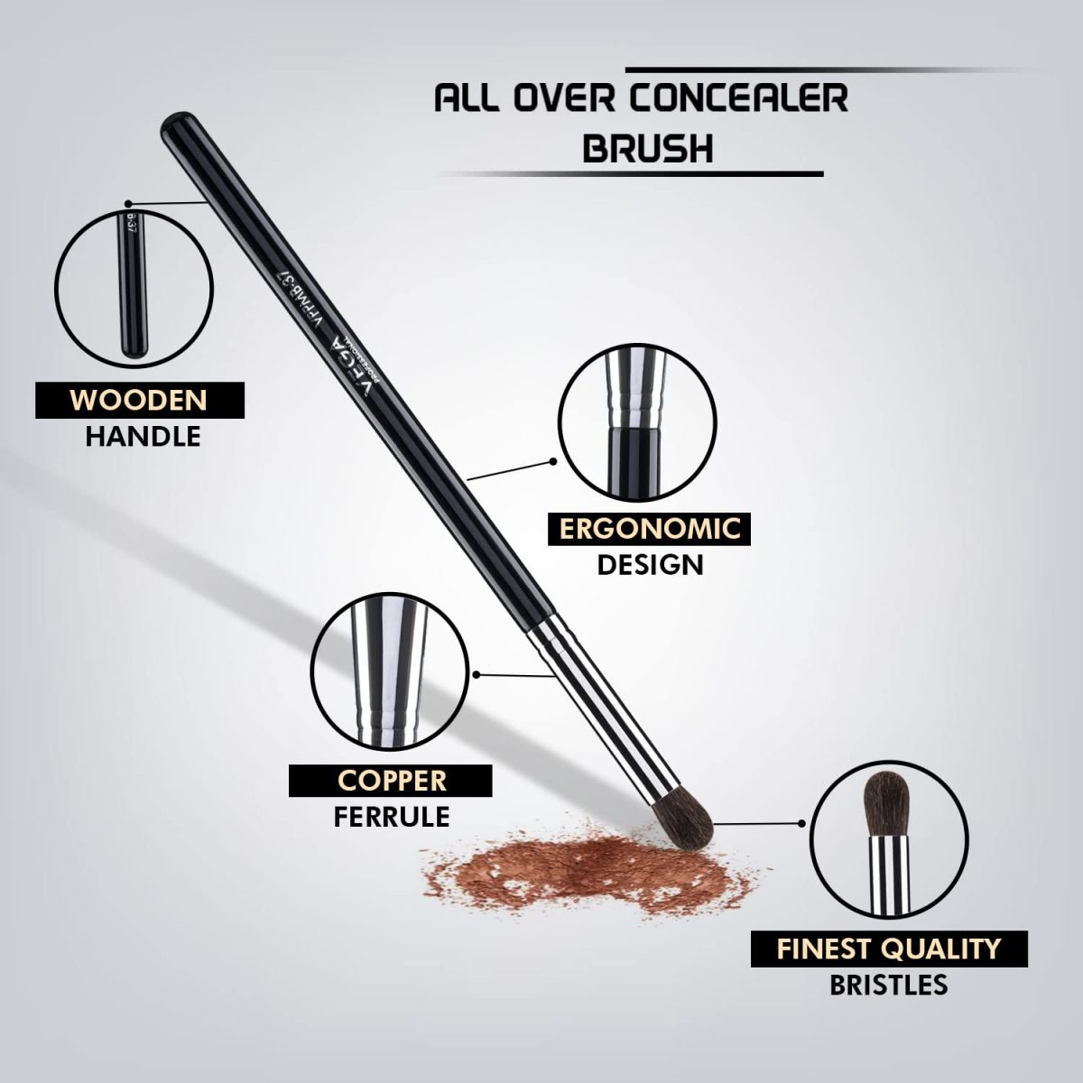 VEGA PROFESSIONAL All Over Concealer Brush, Soft Bristles, Copper Furrele, Wooden Handle, (VPPMB-37) - Image 2