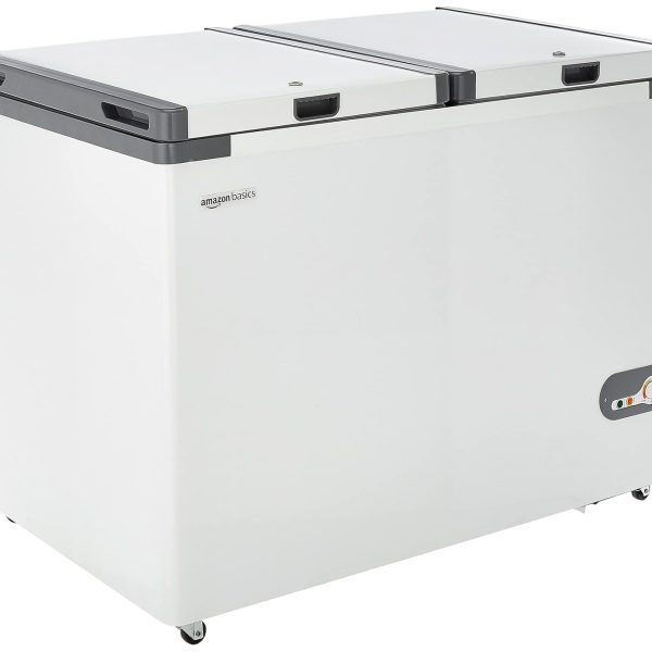 Amazon Basics Double Door Deep Freezer, With Bottom Wheels, Total Volume 330 L, White