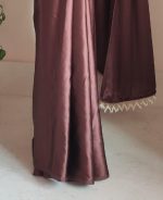 SHOPAZ Women's Ready to Wear Coffee Satin Silk 1 Minute Pre Pleated Heavy Saree with Unstitched Coffee Blouse - Image 7