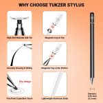 Tukzer Universal Stylus Pen for Smartphone/Tablet/iPad/Pro/Air/iPhone/iOS/Android/All Touch Screens Devices| Fine Point Disc Tip, Lightweight Aluminum Body Magnetic Cap Drawing Writing (Black) - Image 4